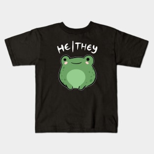 Cute Frog Celebrating He/They Pronouns - A Nonbinary Aesthetic for Enby, LGBTQ, Demigirl, and Demiboy Kids T-Shirt